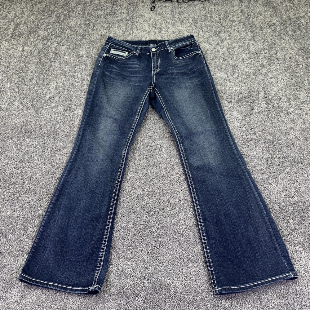 Love Indigo Jeans Womens 14 Blue Bootcut Rhinestone Denim Dark Wash Casual